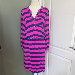 Lilly Pulitzer Pink & Navy Striped Polka Dot Dress Size Large